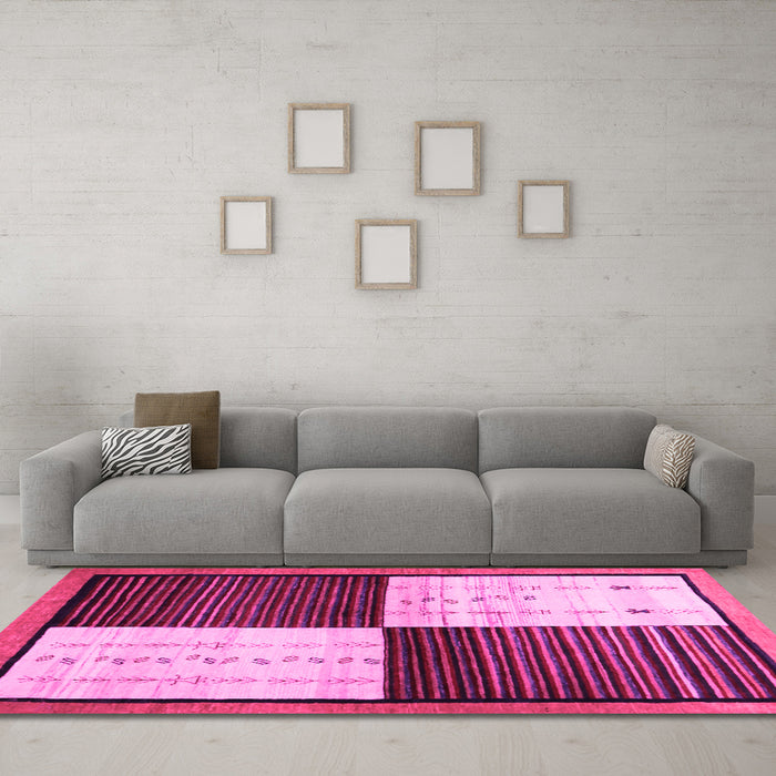 Machine Washable Abstract Pink Contemporary Rug in a Living Room, wshcon1520pnk