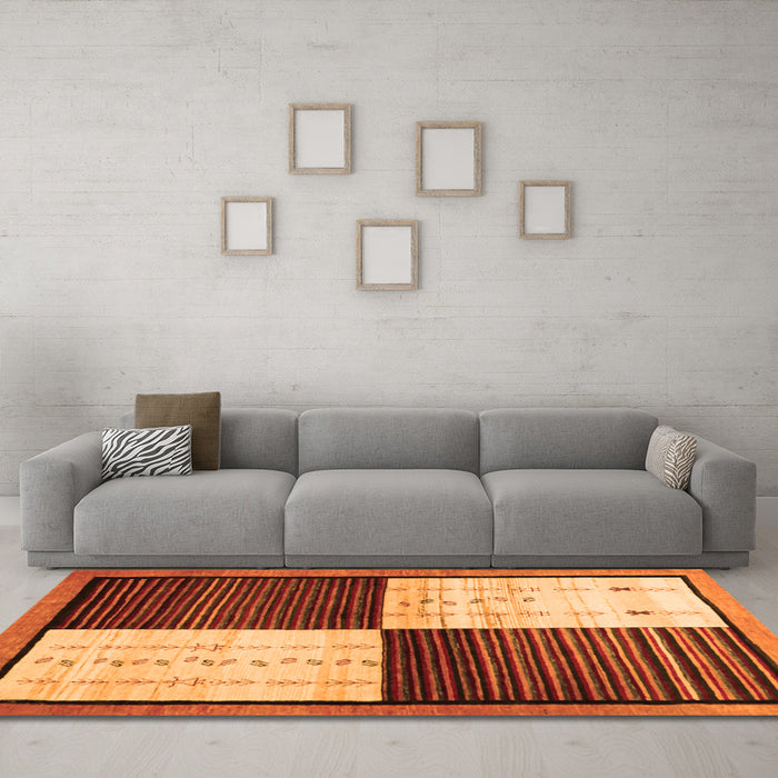 Machine Washable Abstract Orange Contemporary Area Rugs in a Living Room, wshcon1520org