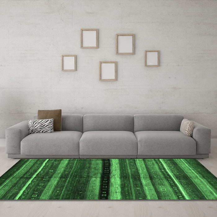 Machine Washable Abstract Emerald Green Contemporary Area Rugs in a Living Room,, wshcon1521emgrn