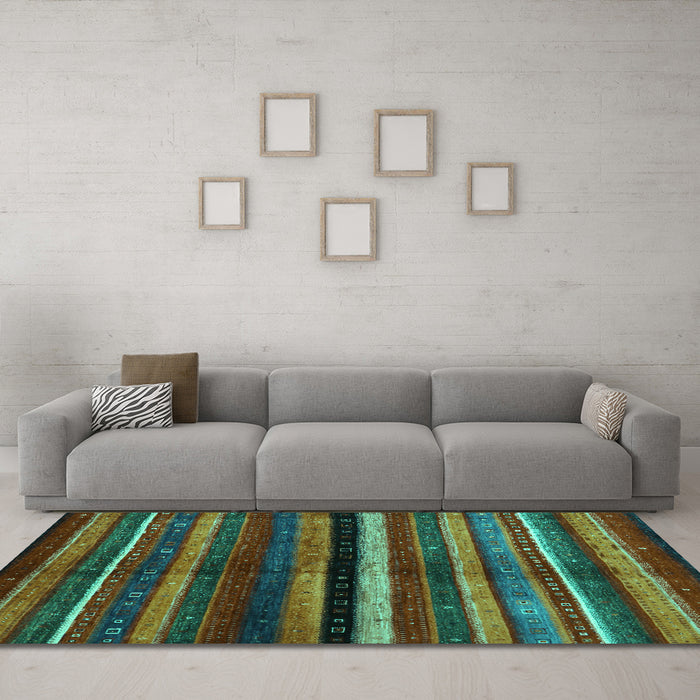 Machine Washable Abstract Turquoise Contemporary Area Rugs in a Living Room,, wshcon1521turq