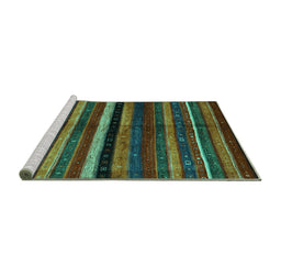 Sideview of Machine Washable Abstract Turquoise Contemporary Area Rugs, wshcon1521turq