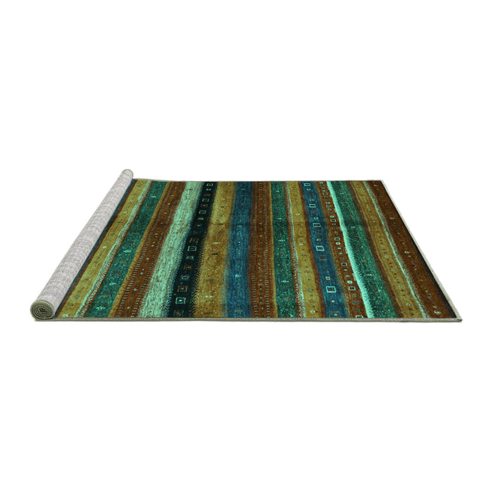 Sideview of Machine Washable Abstract Turquoise Contemporary Area Rugs, wshcon1521turq