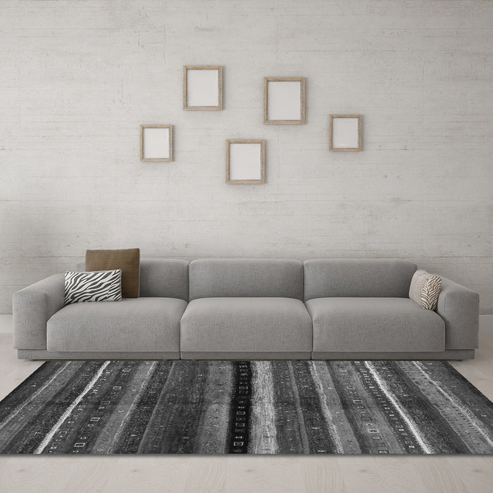 Machine Washable Abstract Gray Contemporary Rug in a Living Room,, wshcon1521gry