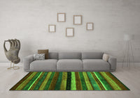 Machine Washable Abstract Green Contemporary Rug, wshcon1521grn