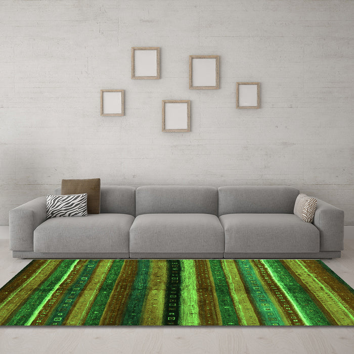 Machine Washable Abstract Green Contemporary Area Rugs in a Living Room,, wshcon1521grn