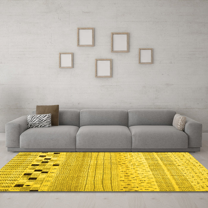 Machine Washable Solid Yellow Modern Rug in a Living Room, wshcon1523yw