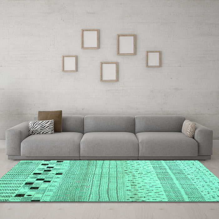 Machine Washable Solid Turquoise Modern Area Rugs in a Living Room,, wshcon1523turq