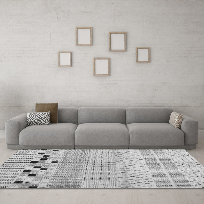 Machine Washable Solid Gray Modern Rug in a Living Room,, wshcon1523gry