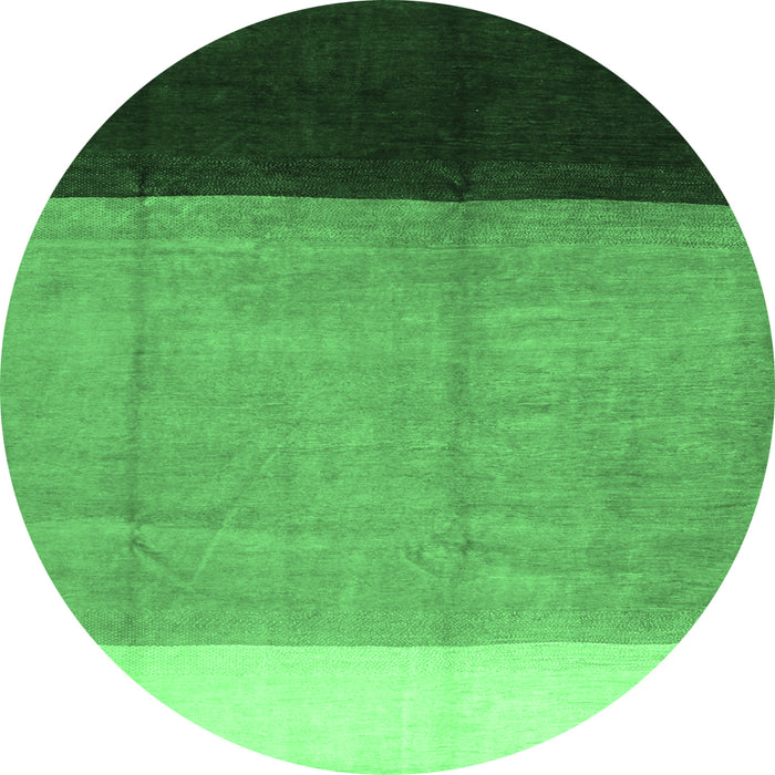 Round Machine Washable Abstract Emerald Green Contemporary Area Rugs, wshcon1524emgrn
