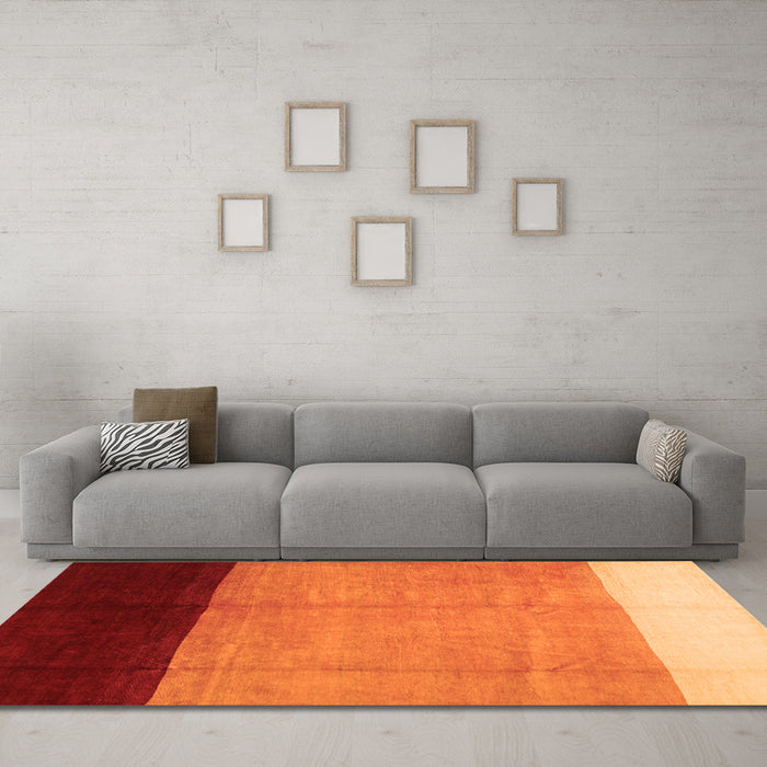 Machine Washable Abstract Orange Contemporary Area Rugs in a Living Room, wshcon1524org