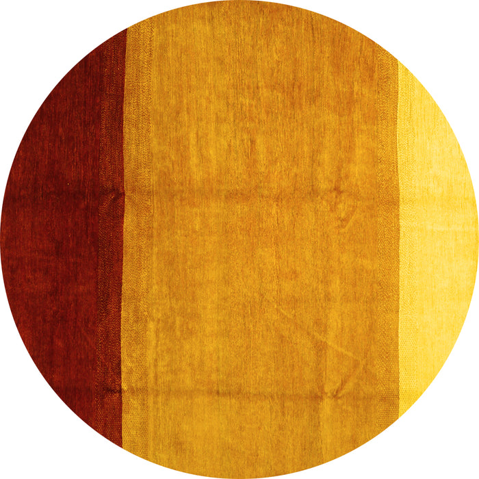 Round Machine Washable Abstract Yellow Contemporary Rug, wshcon1524yw