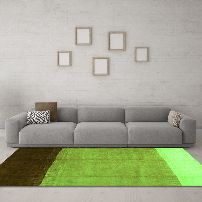 Machine Washable Abstract Green Contemporary Area Rugs in a Living Room,, wshcon1524grn