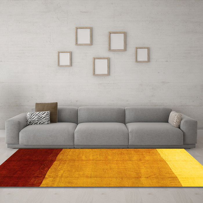 Machine Washable Abstract Yellow Contemporary Rug in a Living Room, wshcon1524yw