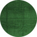 Round Machine Washable Abstract Emerald Green Contemporary Area Rugs, wshcon1525emgrn