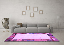 Machine Washable Solid Purple Modern Area Rugs in a Living Room, wshcon1526pur