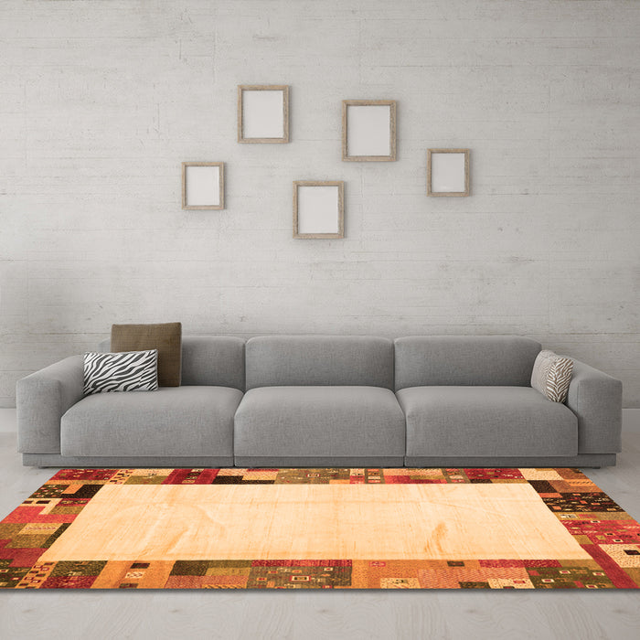 Machine Washable Solid Orange Modern Area Rugs in a Living Room, wshcon1526org