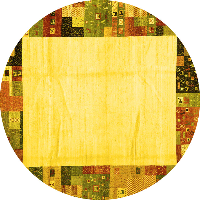 Round Machine Washable Solid Yellow Modern Rug, wshcon1526yw