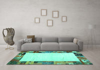 Machine Washable Solid Turquoise Modern Rug, wshcon1526turq