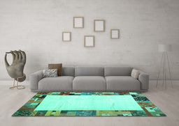 Machine Washable Solid Turquoise Modern Area Rugs in a Living Room,, wshcon1526turq