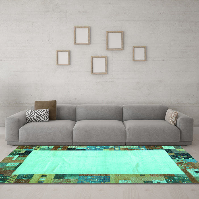 Machine Washable Solid Turquoise Modern Area Rugs in a Living Room,, wshcon1526turq