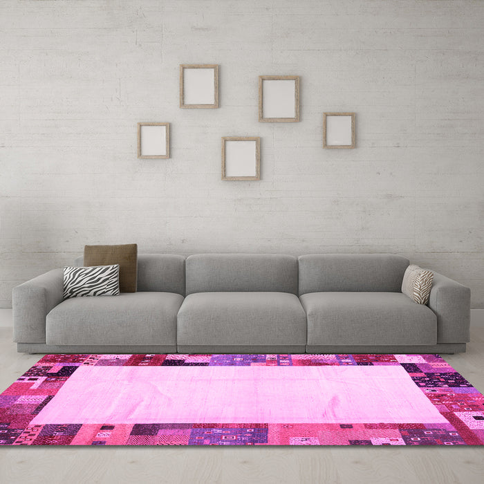 Machine Washable Solid Pink Modern Rug in a Living Room, wshcon1526pnk