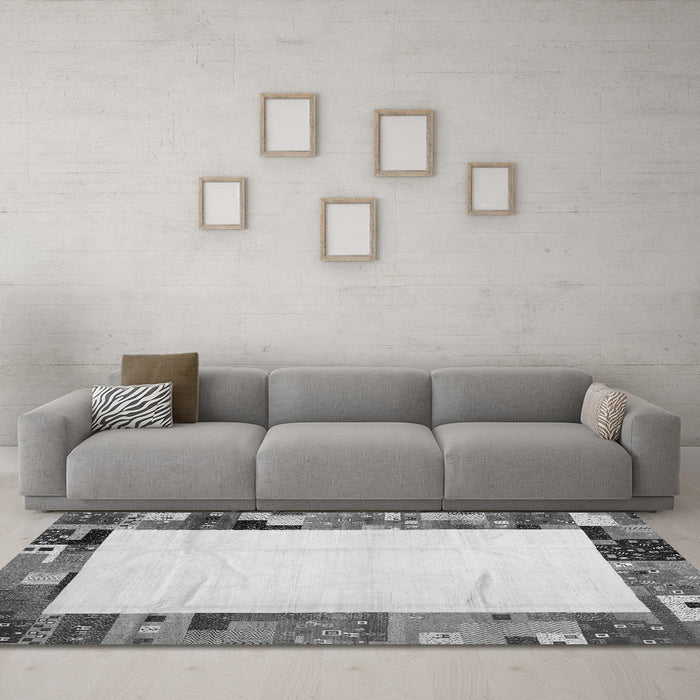 Machine Washable Solid Gray Modern Rug in a Living Room,, wshcon1526gry