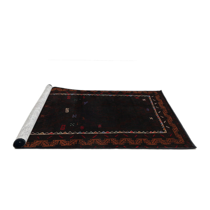 Serging Thickness of Machine Washable Contemporary Black Brown Rug, wshcon1527