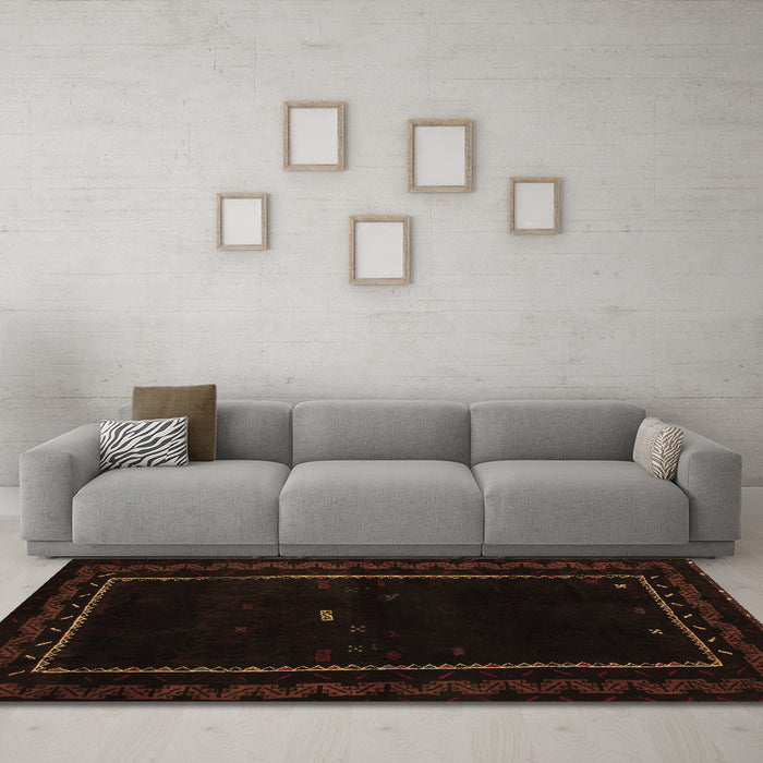 Machine Washable Abstract Brown Contemporary Rug in a Living Room,, wshcon1527brn