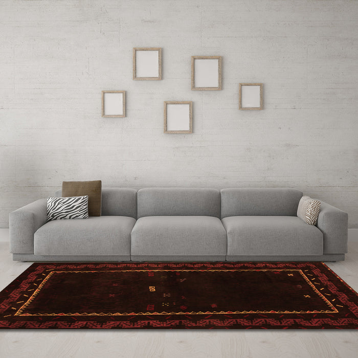 Machine Washable Abstract Orange Contemporary Area Rugs in a Living Room, wshcon1527org