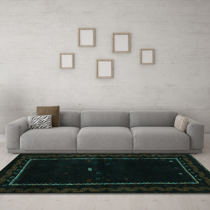 Machine Washable Abstract Turquoise Contemporary Area Rugs in a Living Room,, wshcon1527turq
