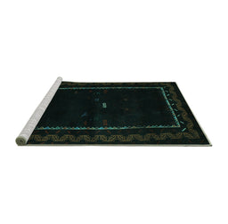 Sideview of Machine Washable Abstract Turquoise Contemporary Area Rugs, wshcon1527turq