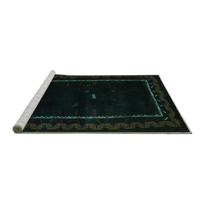 Sideview of Machine Washable Abstract Turquoise Contemporary Area Rugs, wshcon1527turq