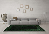 Machine Washable Abstract Emerald Green Contemporary Rug, wshcon1527emgrn