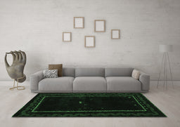 Machine Washable Abstract Emerald Green Contemporary Area Rugs in a Living Room,, wshcon1527emgrn