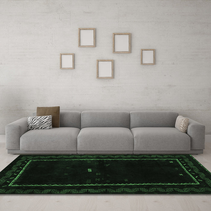Machine Washable Abstract Emerald Green Contemporary Area Rugs in a Living Room,, wshcon1527emgrn