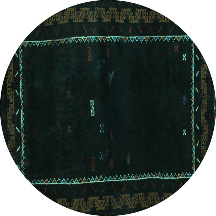 Round Abstract Turquoise Contemporary Rug, con1527turq