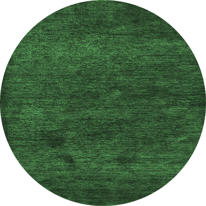 Round Machine Washable Abstract Emerald Green Contemporary Area Rugs, wshcon1528emgrn