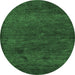 Round Machine Washable Abstract Emerald Green Contemporary Area Rugs, wshcon1528emgrn