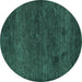 Round Machine Washable Abstract Turquoise Contemporary Area Rugs, wshcon1528turq