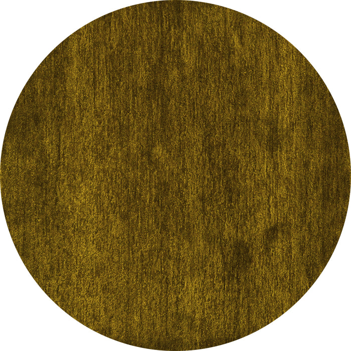 Round Machine Washable Abstract Yellow Contemporary Rug, wshcon1528yw