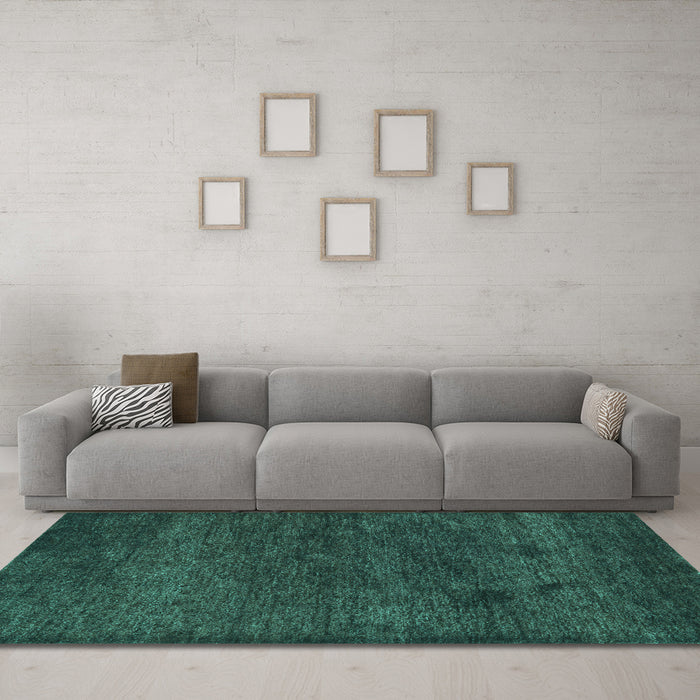 Machine Washable Abstract Turquoise Contemporary Area Rugs in a Living Room,, wshcon1528turq