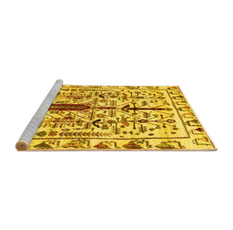 Sideview of Machine Washable Abstract Yellow Contemporary Rug, wshcon1529yw
