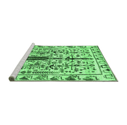 Sideview of Machine Washable Abstract Emerald Green Contemporary Area Rugs, wshcon1529emgrn