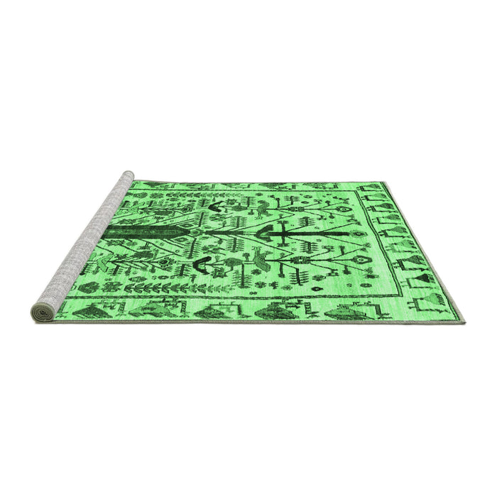 Sideview of Machine Washable Abstract Emerald Green Contemporary Area Rugs, wshcon1529emgrn