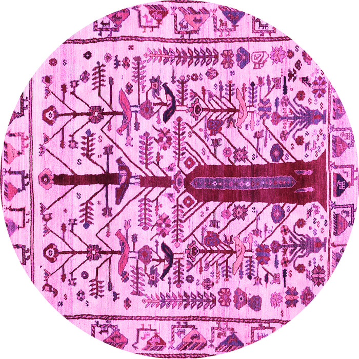 Round Abstract Pink Contemporary Rug, con1529pnk