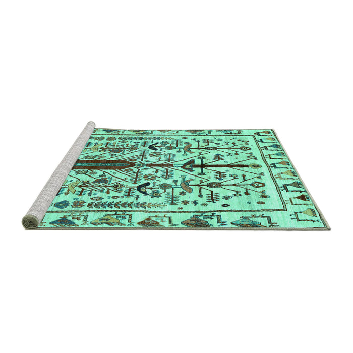 Sideview of Machine Washable Abstract Turquoise Contemporary Area Rugs, wshcon1529turq
