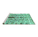 Sideview of Machine Washable Abstract Turquoise Contemporary Area Rugs, wshcon1529turq