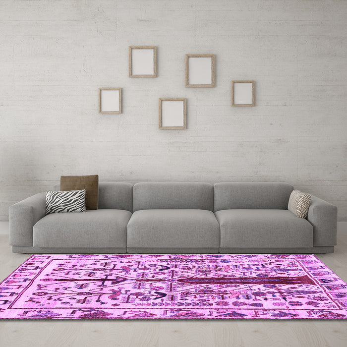Machine Washable Abstract Purple Contemporary Area Rugs in a Living Room, wshcon1529pur
