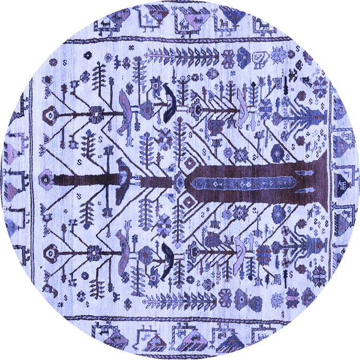 Round Abstract Blue Contemporary Rug, con1529blu