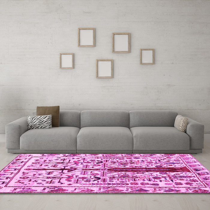 Machine Washable Abstract Pink Contemporary Rug in a Living Room, wshcon1529pnk